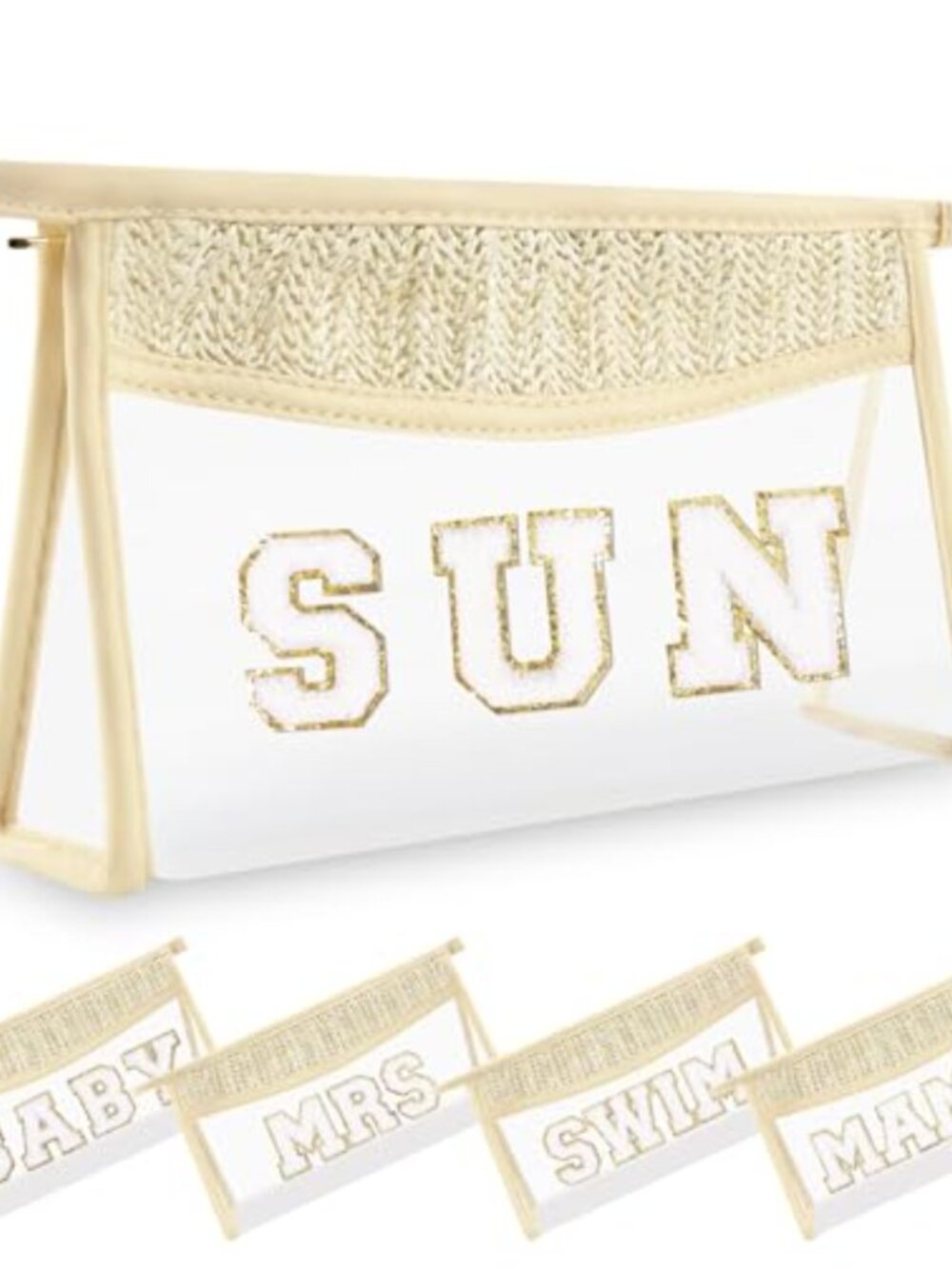 Clear Makeup Bag Chenille Varsity Letter Patch TSA Approved Travel Cosmetic